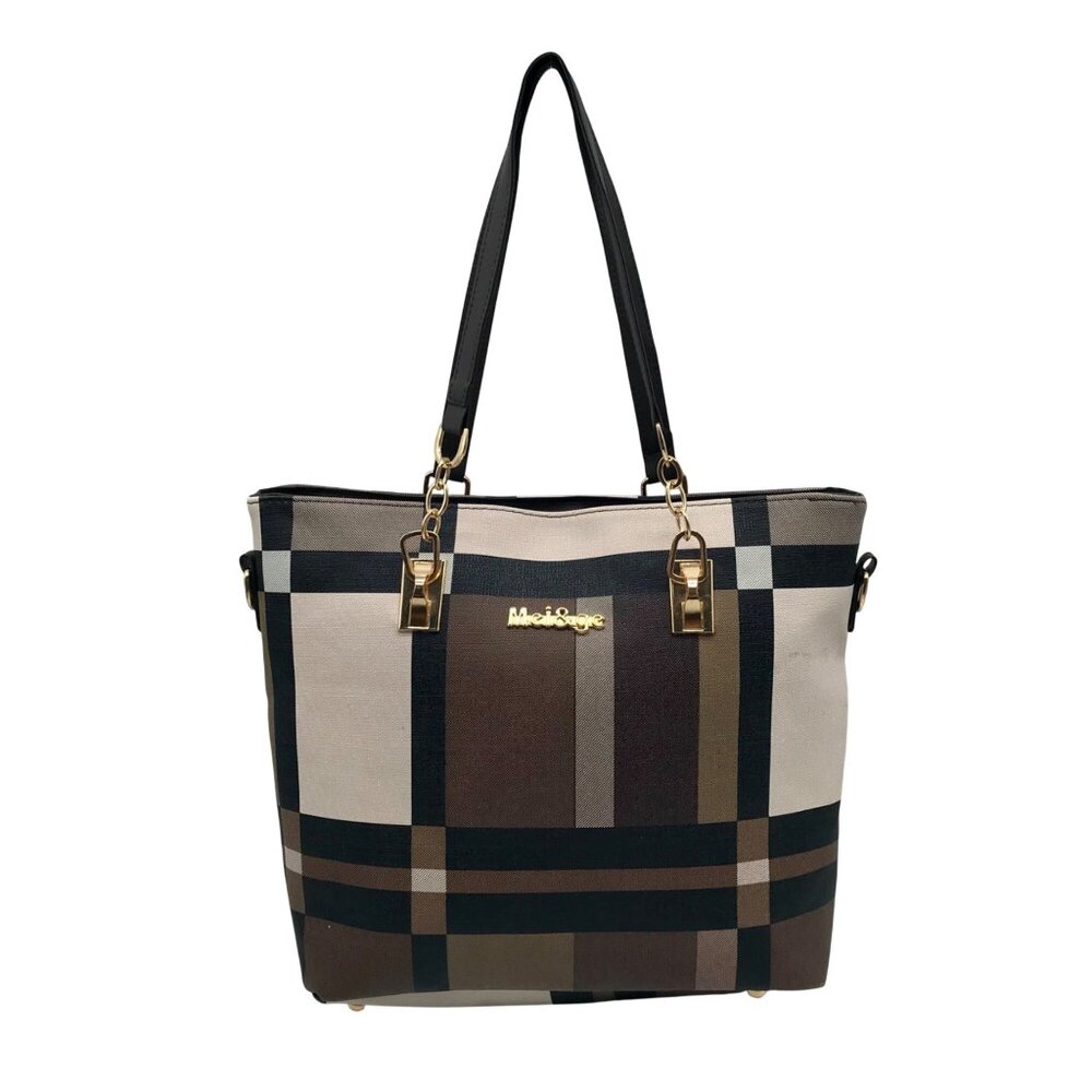 Mei & ge Multicolor Coacted Canvas Plaid Tote Bag